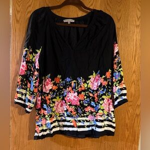 Floral Black Blouse with Vibrant Design